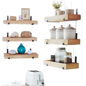 Wooden Floating <b>Wall</b> <b>Shelf</b> Rectangle <b>Wall</b> <b>Mounted</b> Storage Rack For Bathroom Living Room Solid Wood <b>Shelves</b> - Product Image 3