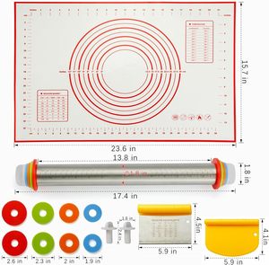 Rouleau à pâtisserie réglable en acier inoxydable 304, très vendu, avec 4 anneaux de réglage d'épaisseur amovibles - Product Image 1
