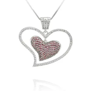 Collier avec pendentif en laiton Zircon Double cœur, joli bijou d'amour, pour la saint-valentin, cadeau pour les amoureux, 100