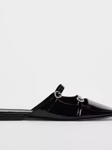 DEleventh ZAs Nouvelles chaussures pour femmes à bout rectangulaire effet cuir peint boucle à talon plat style <span class=keywords><strong>mocassin</strong></span> sandales décontractées tendance - Product Image 2