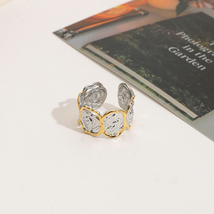 Flower <b>Shape</b> Gold Silver Color <b>Block</b> Ring With Hammered Texture Unisex Fashion Jewelry Gift - Product Image 2