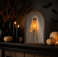 Miroir LED fantôme à cadre en bois massif, taille personnalisée, illusion d'Halloween, miroir décoratif mural éclairé