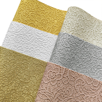 Tissu synthétique texturé à fleurs vintage de 18x53 pouces, simili cuir gaufré à dentelle de couleur unie rétro pour la fabrication de sacs et de portefeuilles