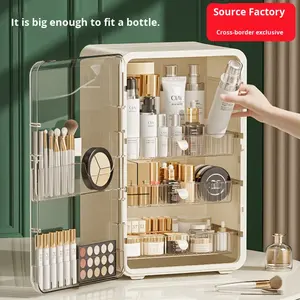 Boîte de rangement cosmétique en plastique haut de gamme, grande capacité, pliable, anti-poussière, organisateur de soins de la peau, coiffeuse, armoire à maquillage - Product Image 1