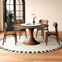Cremefarbenes Rundes Esszimmer-Set mit Drehplatte, Massivholz-Basis, Schlichte Walnussfarbe, Wasserfest, Umweltfreundlich, Langlebig