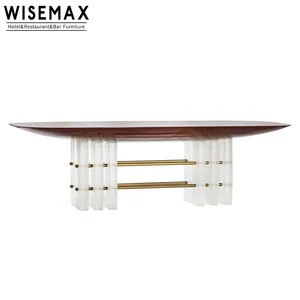 WISEMAX FURNITURE Modern Light Luxury dining room furniture solid wood dining table acrylic base long dining furniture