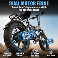 Vélo pliant à moteur arrière sans balais double moteur 500W*2, 7 vitesses, en alliage d'aluminium, batterie lithium 48V 18Ah, pneus mini fat de 20 pouces