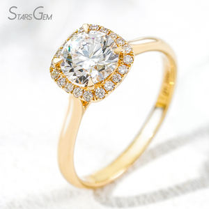 Anillo de Compromiso Unisex Clásico con Halo de Oro Amarillo de 18K y Diamante Cultivado en Laboratorio de Corte Brillante Redondo de 1.33ct y 6.79mm, 2.82g - Product Image 2