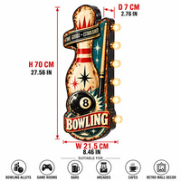 Enseigne LED vintage de bowling et billard 8 boules, enseigne métallique LED, art mural rétro sportif pour salle de jeux, bar, pub, man cave, décoration intérieure