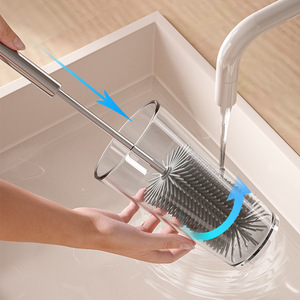 Cup <b>Brush</b> Long Handle Silicone Press Rotate Multi Functional For Cleaning Cups Baby Bottles TPR Material - Product Image 1