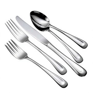 Juego de Cubiertos de Acero Inoxidable, Diseño Plano y Largo, Acabado Plateado Mate, Cuchillos, Cucharas y Tenedores, Acabado Negro Mate - Product Image 1