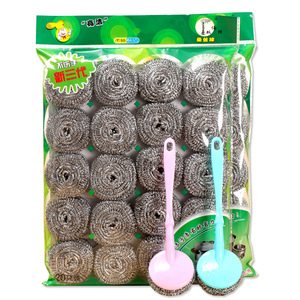 Éponges de nettoyage de cuisine économiques pour la vaisselle, en bois, en laine d'acier, en métal inoxydable, boules de nettoyage en fil métallique - Product Image 1