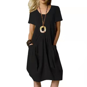 Vestidos Casuales de Verano para Mujer, Estilo Bohemio, de Algodón, Manga Corta, con Bolsillo, Holgados, Talla Grande, Vestido de Verano - Product Image 3