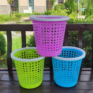 Hollow Plastic Wastebasket 8L Cylindrical Indoor Outdoor Storage Bin Mixed <b>Color</b> Big Size - Product Image 1