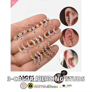 Orecchini <span class=keywords><strong>Piercing</strong></span> in Acciaio Inossidabile <span class=keywords><strong>Argento</strong></span> e Oro Rosa, 3 Colori Misti, per Conch, Helix, Tragus, Daith, 6mm, Regalo di Nozze - Product Image 2