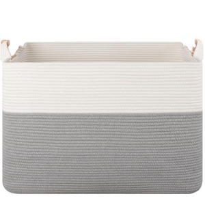 Oval Cotton Rope Foldable <b>Storage</b> <b>Basket</b> Woven Organizer Leather Handles <b>Large</b> Capacity Toy Bathroom Sundries Container Natural - Product Image 1