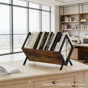 Étagère de rangement pour CD en bois, organiseur de magazines en fer et bois, organiseur de bureau multifonctionnel, décoration de la maison - Product Image 3