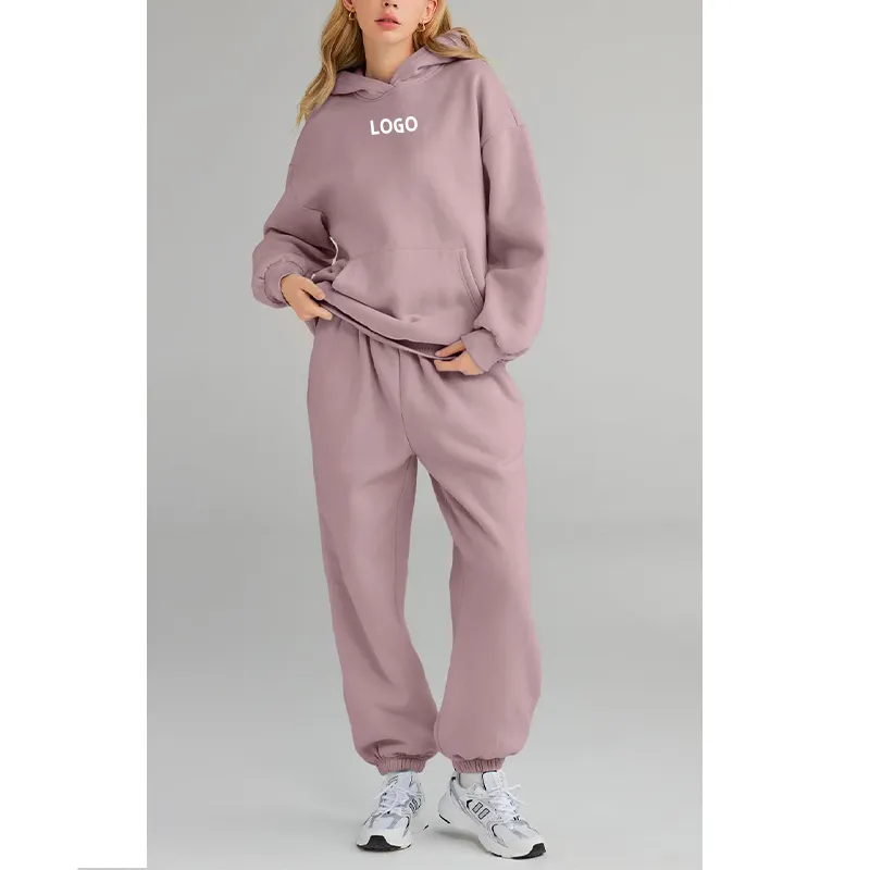 L230783 OEM Manufacturer Blank Fleece 2 Piece Set Jogging Suits Track Suit Women Sweatpants And Oversize Hoodie Set Custom Logo