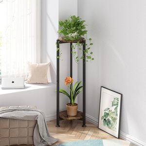 Multi Tiered Plant Stand Black <b>Frame</b> Wood Top Indoor Living Room Decor For Potted Plants Succulents Spider Plants - Product Image 2