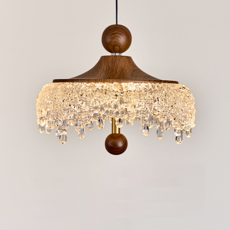 Middle Ancient Lifting LED Iron Base Mid-Century Style Restaurant Chandelier Iceberg Water Drops French Bedside Lamp