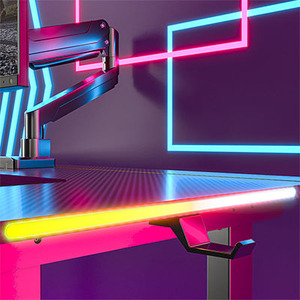 Bureau debout électrique ergonomique moderne à hauteur réglable RGB, table élévatrice en bois et métal, un moteur, 2 niveaux - Product Image 6