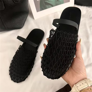 Factory Price Woven Women's <b>Flat</b> Bottomed Indoor/Outdoor Casual Slippers Comfortable Breathable Oversized <b>Sandals</b> with PU Insole - Product Image 1
