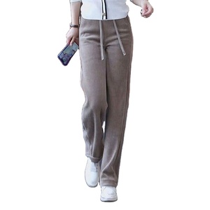 <b>Women</b> <b>Corduroy</b> Long Wide Leg Thick Fleece Lining Warm Pants High Waist Drawstring Fashion Casual <b>Trousers</b> - Product Image 3