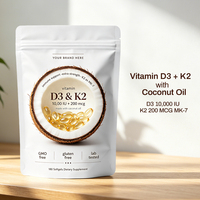 Richtek Vitamine D3 10 000 UI + K2 MK-7 200 µg avec Huile de Coco Complexe 2-en-1 Vitamines D & K Force Maximale Facile à avaler