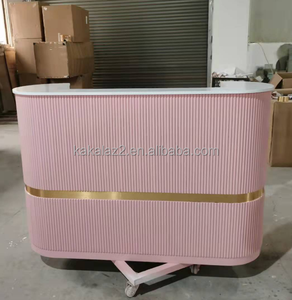 <strong>Pink</strong> Pinstripe Front Desk with Gold Edge High Fashion Cashier Suitable for <strong>Beauty</strong> Manicure and Hair <strong>Salon</strong> - Product Image 1