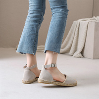 Sandales décontractées d'été pour femmes, tendance sexy, respirantes, à bout fermé, en chanvre, à lacets, antidérapantes, écologiques, style espadrille de pêcheur