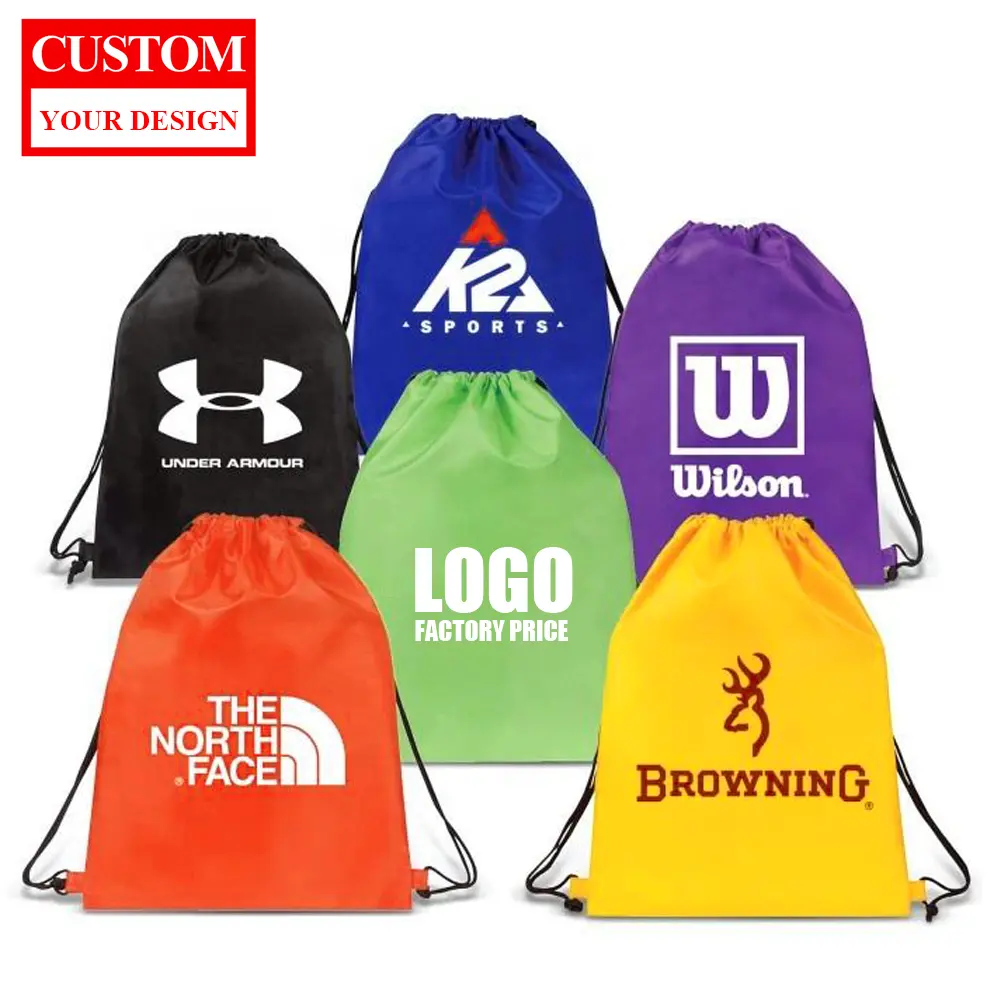 Дешевая сумка на шнурке из полиэстера, с принтом логотипа
