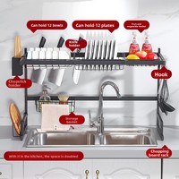 Étagère de rangement murale multifonctionnelle à deux niveaux pour cuisine avec organisateur de baguettes et de couteaux, égouttoir vertical pour évier