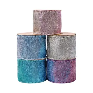 MSD China Supplier 2.5 Inch 2023 Fine Glitter Gradient Burlap Ribbon Celebrate Ribbon