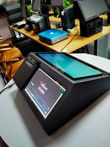 Oem tùy chỉnh 13.3 + 7inch 8GB 128GB cửa sổ nhôm <span class=keywords><strong>Pos</strong></span> với 80 mét máy in tự động Bảng PC Màn hình kép cảm ứng tiền mặt đăng ký - Product Image 3
