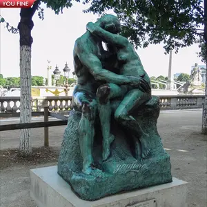 户外花园真人大小青铜情侣接吻雕像雕塑