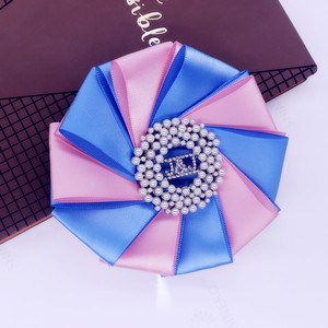 RTS美しいライトピンクブルーアクセント手作りポリエステルリボンJJパール装飾ジャックとジルソロリティブローチ - Product Image 5