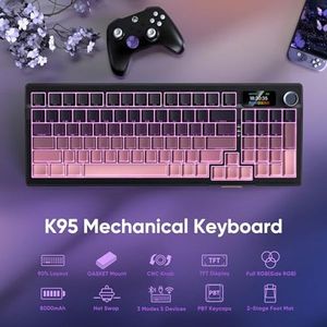 คีย์บอร์ดไร้สายแบบกลไก OEM ODM <span class=keywords><strong>K95</strong></span> หน้าจอ TFT ปุ่มหมุน ระบบเชื่อมต่อสามโหมด คีย์บอร์ดแบบ Gasket ปรับแต่งได้ รองรับ HotSwap ไฟ <span class=keywords><strong>RGB</strong></span> Backlit พร้อม Lubed ไว้แล้ว - Product Image 2