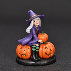 Estatuilla <span class=keywords><strong>de</strong></span> bruja <span class=keywords><strong>de</strong></span> Halloween <span class=keywords><strong>de</strong></span> resina decoración del hogar estatua <span class=keywords><strong>de</strong></span> bruja con calabazas - Product Image 1