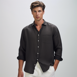 Camicie a Maniche Lunghe <span class=keywords><strong>da</strong></span> <span class=keywords><strong>Uomo</strong></span> <span class=keywords><strong>in</strong></span> Cotone e <span class=keywords><strong>Lino</strong></span>, Vendita Calda, Stile Casual Estivo Tinta Unita, Taglie Grandi - Product Image 1