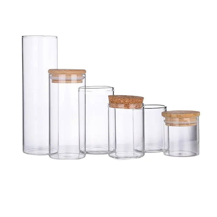 500ml Best Cheap Airtight Cylinder Food Candy Containers Small Glass Storage Jars With Wooden Top Lid