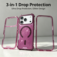 Coque de téléphone magnétique transparente 3-en-1 en TPU et PC, robuste, avec paillettes brillantes, pour iPhone 18 17 16 15 14 13 12 Pro Max Plus – Fournisseurs