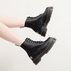 Bottes mi-mollet à plateforme pour femmes, grande taille, en <span class=keywords><strong>cuir</strong></span> de vache véritable, chaussures épaisses pour femmes, bottines mi-mollet style universitaire - Product Image 3
