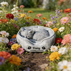 Piedra Conmemorativa de Resina Personalizada para Gatos - Nombre/Fecha/Huella Personalizados, Ideal para Homenaje a Mascotas de Jardín y Recuerdo de Felinos - Product Image 1