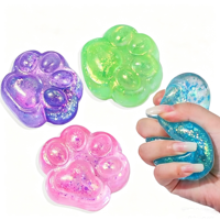 JOSSION Kawaii Patte de Chat Pailletée Boule de Sucre Squishy à Remontée Lente en Sirop de Malt TPE Jouet Sensoriel Anti-Stress et de Décompression