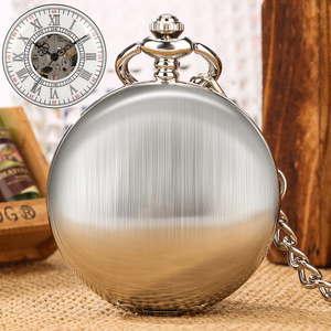 Montre de <span class=keywords><strong>poche</strong></span> mécanique squelette <span class=keywords><strong>vintage</strong></span> en argent avec boîtier <span class=keywords><strong>vide</strong></span> fini brossé, montre à remontage automatique pour cadeau et collection DIY - Product Image 1