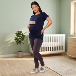 Nouvelle collection 2025 col rond uni teint haut extensible de maternité pour femmes enceintes t-shirt décontracté pour un usage quotidien haut - Product Image 2