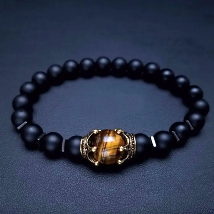 2020 New Arrivals Người Đàn Ông Quyến Rũ Của Đồ Trang Sức Vòng Đeo Tay Vương Miện Matte Tiger Eye Tự Nhiên Hematite Đá Đính Cườm Vòng Đeo Tay Bangle