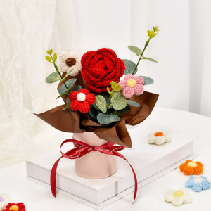 Fini bricolage câlin seau tricoté <span class=keywords><strong>tournesol</strong></span> Rose oeillet bouffée populaire Festival Bouquet laine simulé fleur ornement - Product Image 4