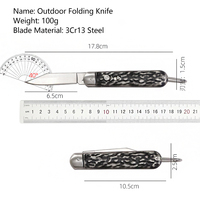 Mini couteau pliant de poche, manche antidérapant à motif noir, lame tranchante, couteau utilitaire de survie pour le camping en plein air