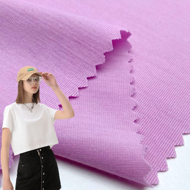 Высококачественная Экологически чистая ткань из бамбукового хлопка и спандекса, вязаная розовая мягкая одинарная трикотажная ткань для футболок 190 г/м2